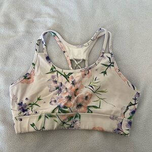 DKNY Floral Sports Bra - Cream with Pink and Purple Accents